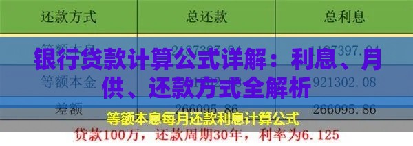 银行贷款计算公式详解：利息、月供、还款方式全解析