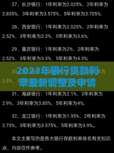 2023年银行贷款利率最新调整及申请攻略