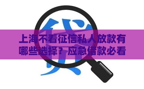 上海不看征信私人放款有哪些选择？应急借款必看指南