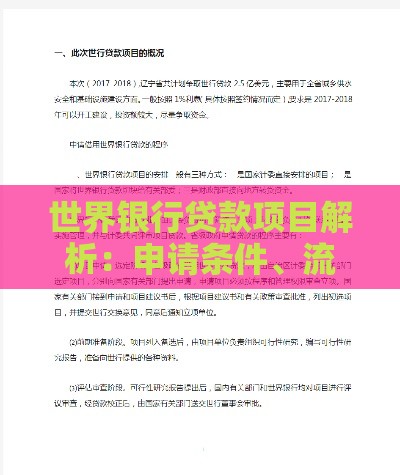 世界银行贷款项目解析：申请条件、流程与成功案例