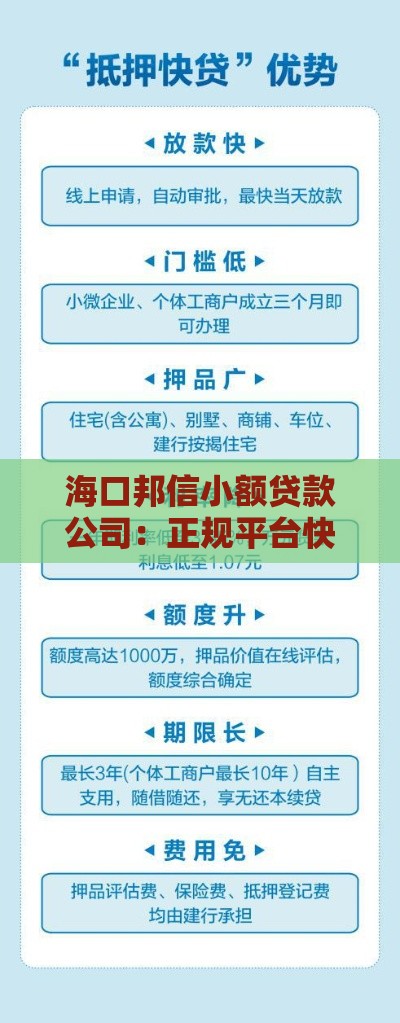 海口邦信小额贷款公司：正规平台快速放款，解决短期资金需求