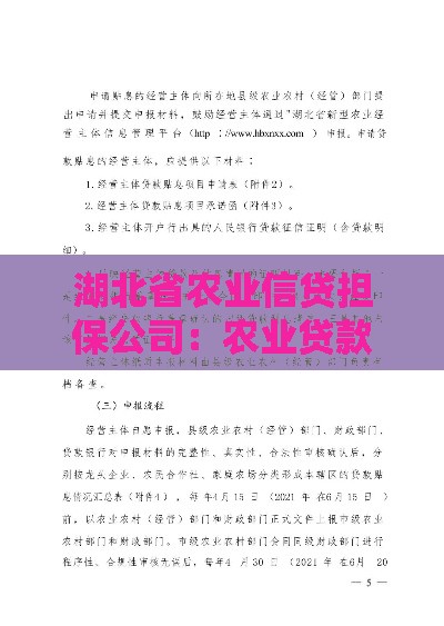 湖北省农业信贷担保公司：农业贷款解决方案与申请指南
