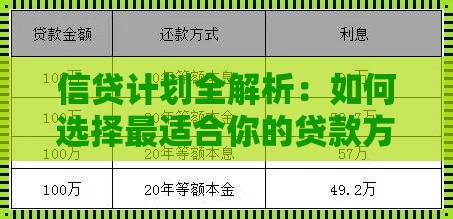 信贷计划全解析:如何选择最适合你的贷款方案 信贷计划全解析:如何选择最适合你的贷款方案