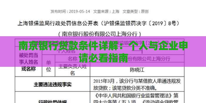 南京银行贷款条件详解：个人与企业申请必看指南