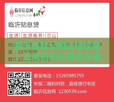 临沂贷款公司选择攻略：正规机构与低息方案推荐