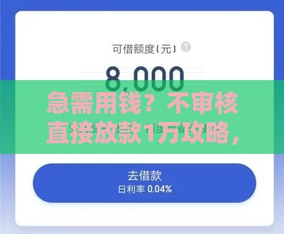 急需用钱？不审核直接放款1万攻略，快速到账技巧解析
