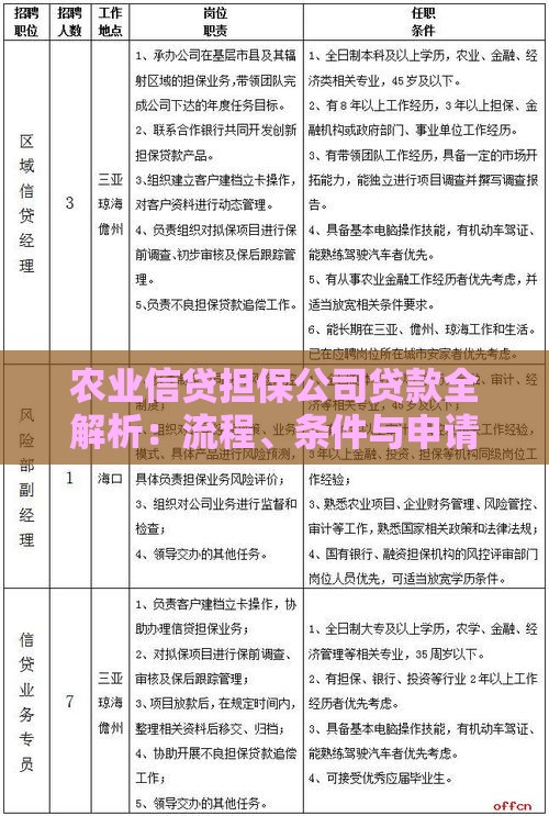 农业信贷担保公司贷款全解析：流程、条件与申请技巧
