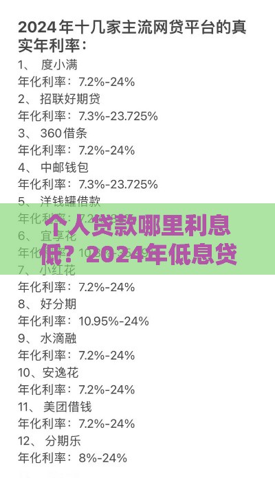 个人贷款哪里利息低？2024年低息贷款渠道全解析