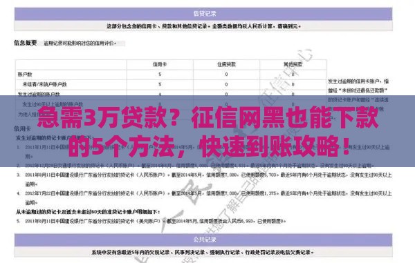 急需3万贷款？征信网黑也能下款的5个方法，快速到账攻略！