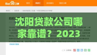 沈阳贷款公司哪家靠谱？2023年最新贷款办理攻略及避坑指南