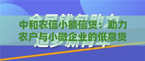 中和农信小额信贷：助力农户与小微企业的低息贷款指南
