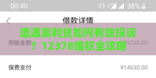遭遇高利贷如何有效投诉？12378维权全攻略