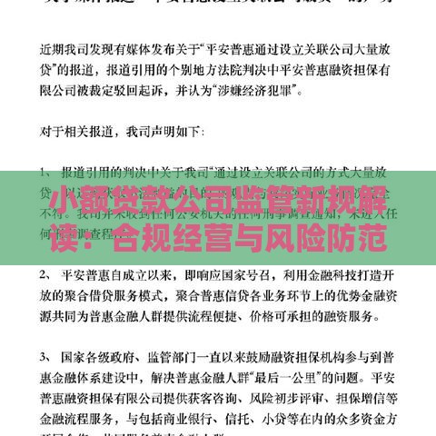 小额贷款公司监管新规解读：合规经营与风险防范指南