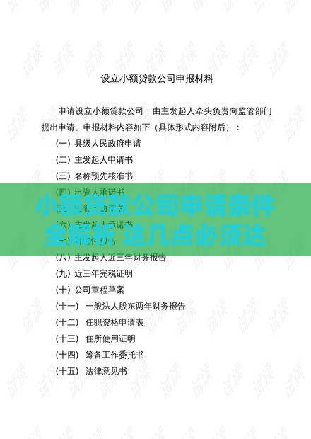 小额贷款公司申请条件全解析 这几点必须达标