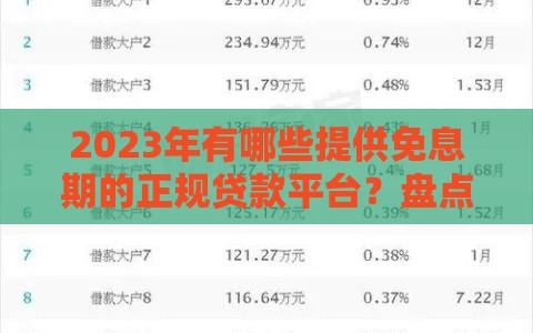2023年有哪些提供免息期的正规贷款平台？盘点推荐