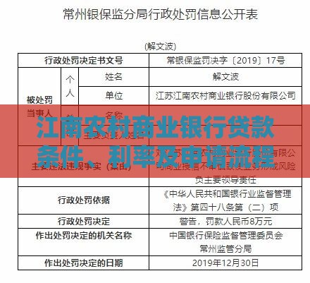 江南农村商业银行贷款条件、利率及申请流程详解