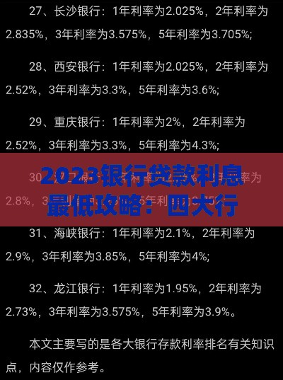 2023银行贷款利息最低攻略：四大行利率对比及申请技巧