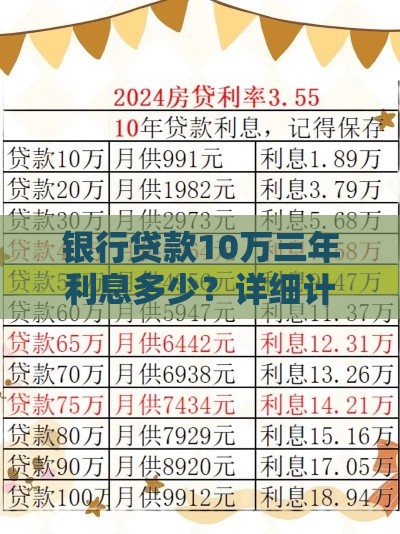 银行贷款10万三年利息多少?详细计算方式与省钱技巧 银行贷款10万三年利息多少?详细计算方式与省钱技巧