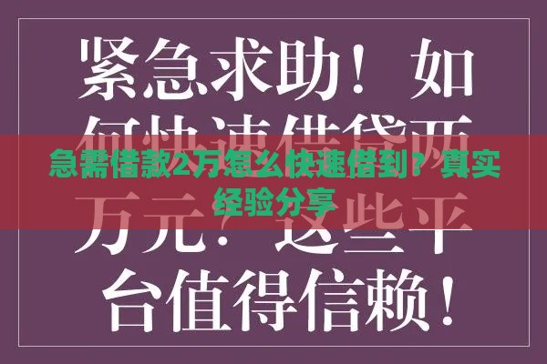 急需借款2万怎么快速借到？真实经验分享