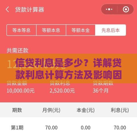 信贷利息是多少？详解贷款利息计算方法及影响因素