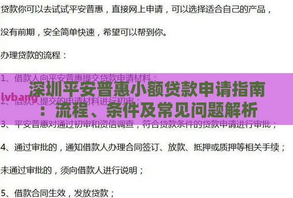深圳平安普惠小额贷款申请指南：流程、条件及常见问题解析