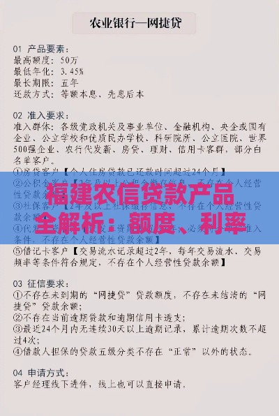 福建农信贷款产品全解析：额度、利率、申请条件