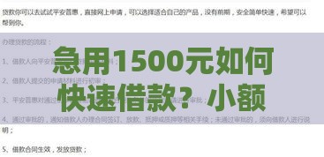 急用1500元如何快速借款？小额贷款申请攻略全解析