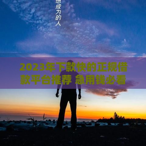 2023年下款快的正规借款平台推荐 急用钱必看