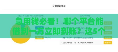 急用钱必看！哪个平台能借到一万立即到账？这5个渠道靠谱推荐