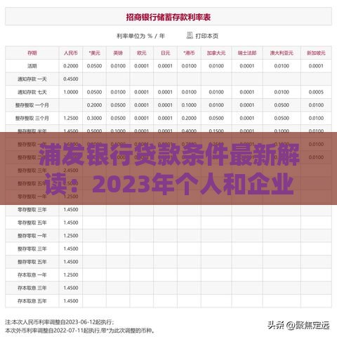 浦发银行贷款条件最新解读：2023年个人和企业申请指南