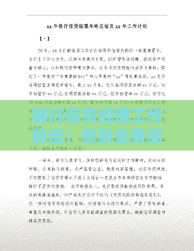 银行信贷经理工作总结：贷款业务实战经验与管理技巧