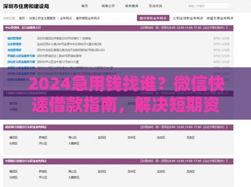 2024急用钱找谁？微信快速借款指南，解决短期资金难题