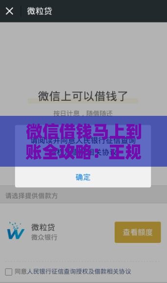 微信借钱马上到账全攻略：正规渠道+快速到账方法