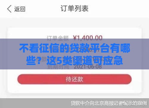 不看征信的贷款平台有哪些？这5类渠道可应急