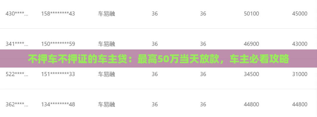 不押车不押证的车主贷：最高50万当天放款，车主必看攻略