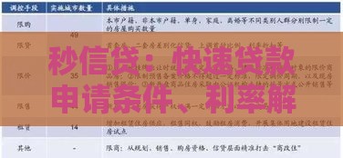 秒信贷：快速贷款申请条件、利率解析及使用避坑指南
