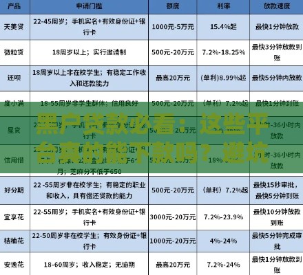 黑户贷款必看：这些平台真的能下款吗？避坑指南+应急方案