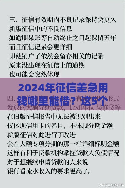 2024年征信差急用钱哪里能借？这5个渠道可尝试