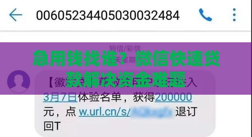 急用钱找谁？微信快速贷款解决资金难题