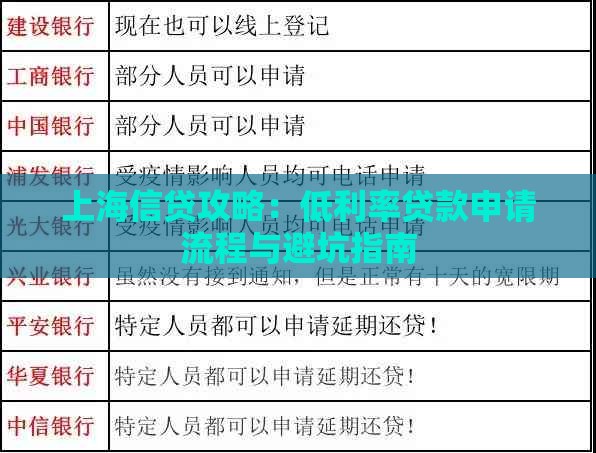 上海信贷攻略：低利率贷款申请流程与避坑指南