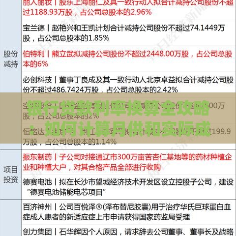 银行贷款利率换算全攻略：如何计算月供和实际成本？