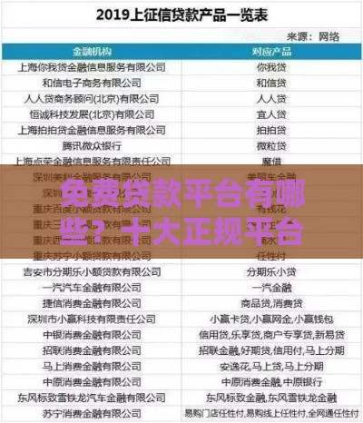 免费贷款平台有哪些？十大正规平台推荐及注意事项