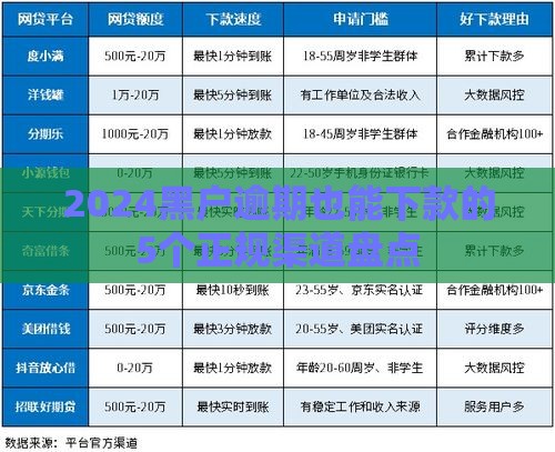 2024黑户逾期也能下款的5个正规渠道盘点
