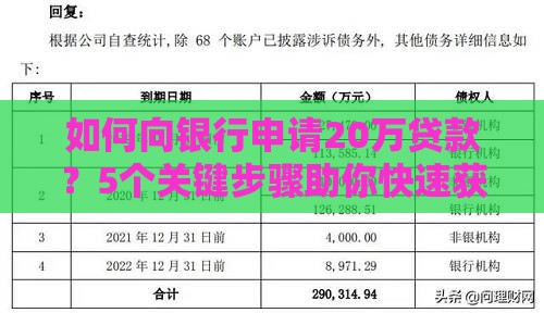 如何向银行申请20万贷款？5个关键步骤助你快速获批