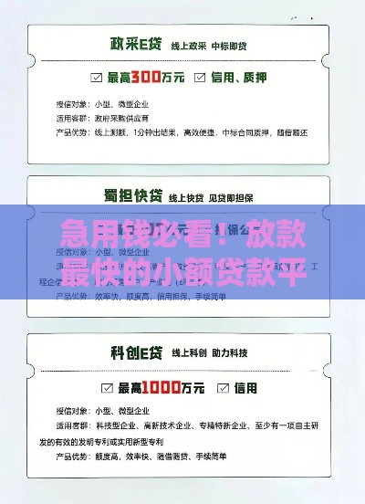 急用钱必看！放款最快的小额贷款平台推荐