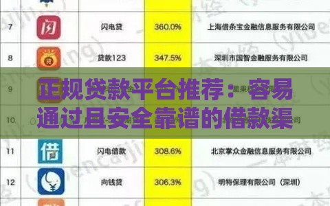 正规贷款平台推荐：容易通过且安全靠谱的借款渠道