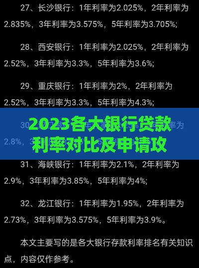 2023各大银行贷款利率对比及申请攻略