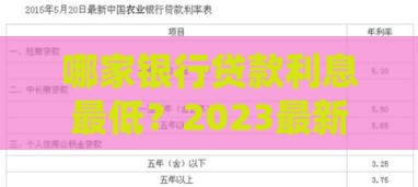哪家银行贷款利息最低？2023最新低息贷款银行对比指南
