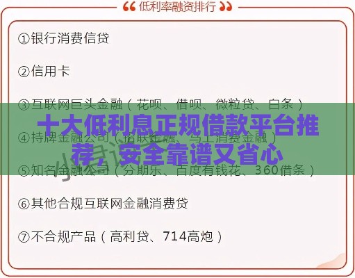 十大低利息正规借款平台推荐，安全靠谱又省心