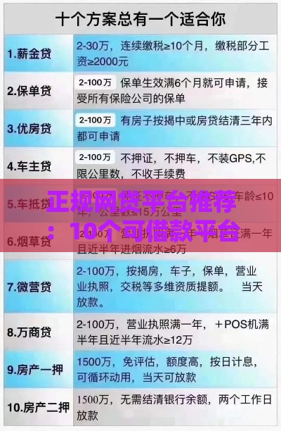 正规网贷平台推荐：10个可借款平台及申请攻略